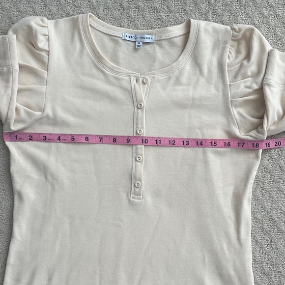 Rebecca Minkoff Janine Puff Sleeve Cotton Henley Top Cream M Casual Feminine - Picture 13 of 13